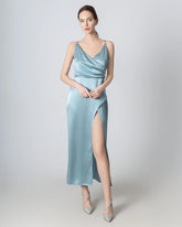 Robe Maxi en Soie à Col Bénitier et Fente Haute
